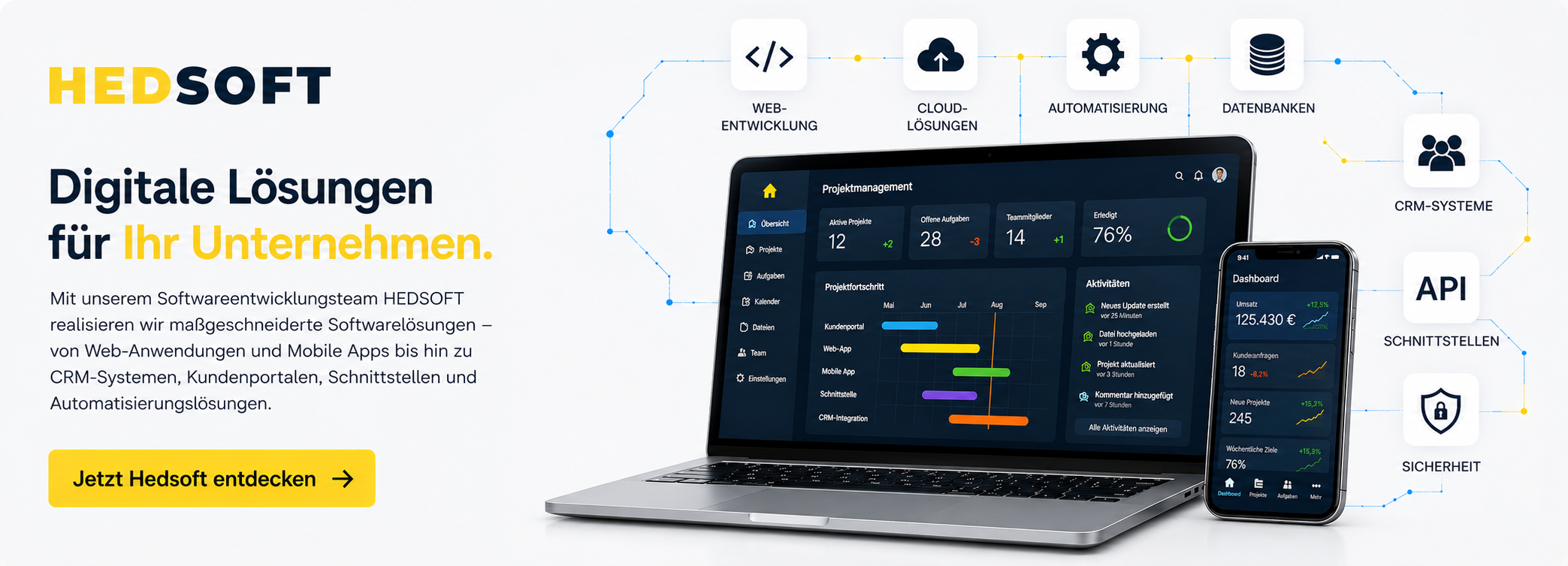 Von der mobilen App bis zur komplexen Systemintegration – Hedsoft entwickelt individuelle IT-Lösungen.